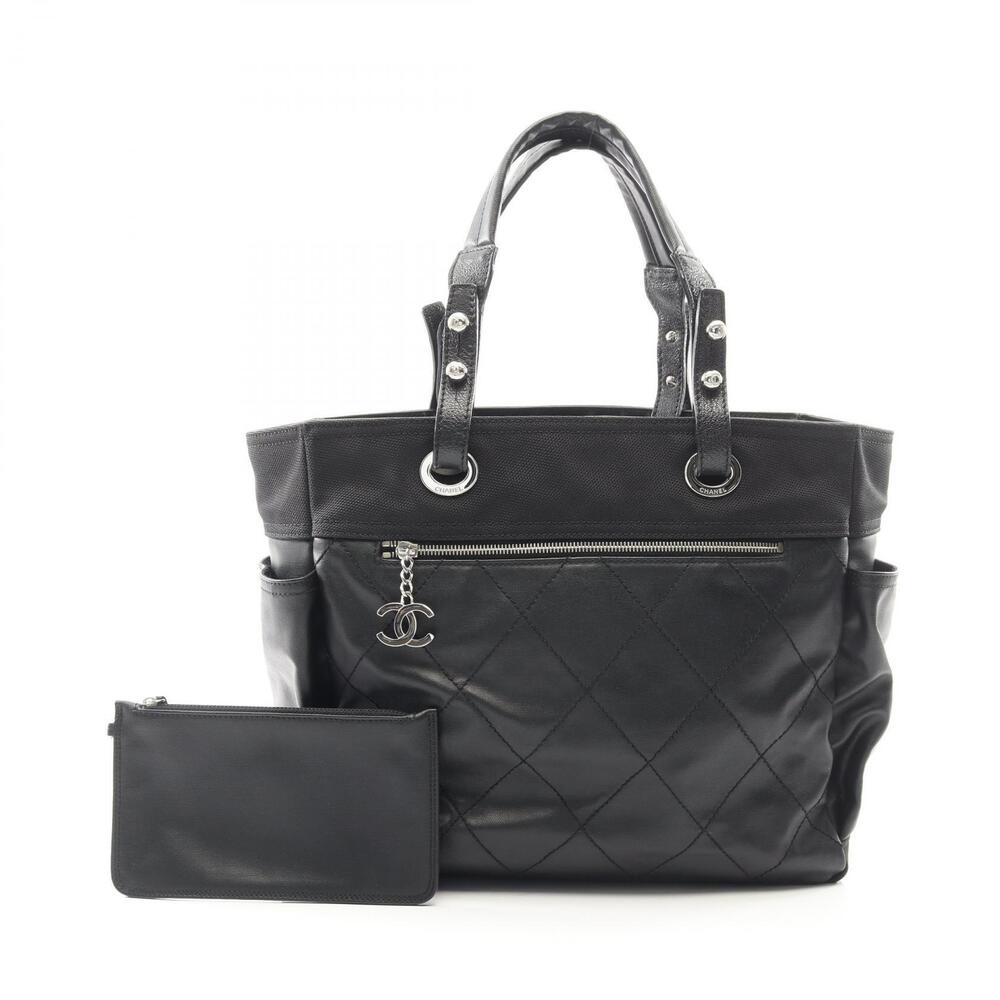 Chanel Paris Biarritz Tote Bag Canvas Leather Black